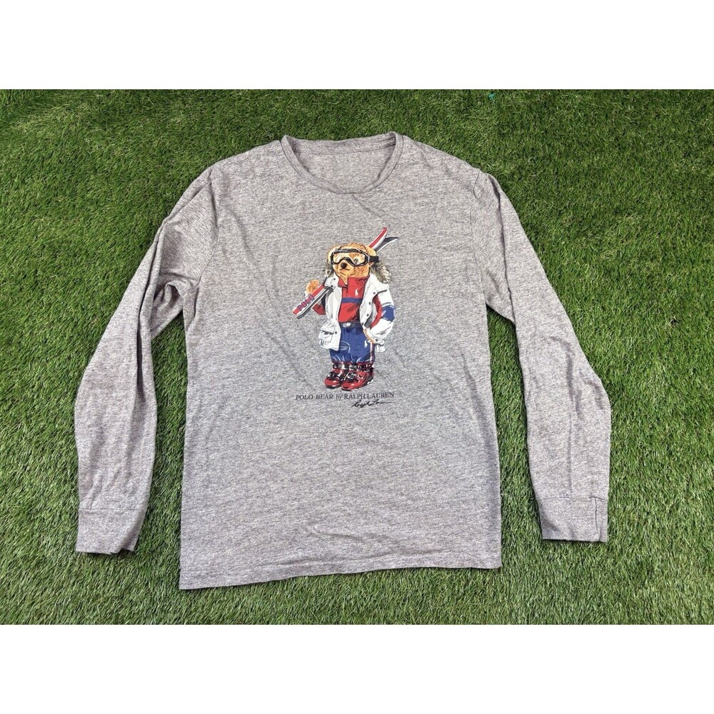 Polo Ralph Lauren Men’s Long Sleeve Ski Bear Shirt Gray Size Small Cotton